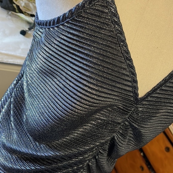 A love story brand navy blue and silver metallic ruched front peplum cami tank - Picture 6 of 14